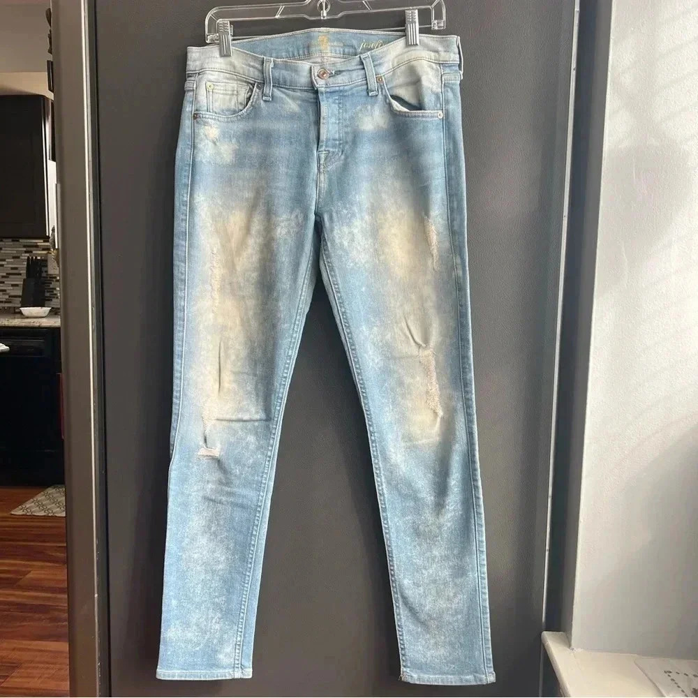7 For All Mankind Josefina Distressed Bleached Skinny Boyfriend Jeans Size 26 - Picture 5 of 8